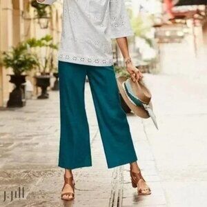 NWT J Jill Linen Stretch Petite Wide Leg Crop Pant in Pacific Teal